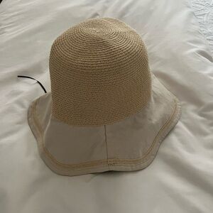 Anthropologie Two-Tone Straw & Fabric Sun Hat in Beige